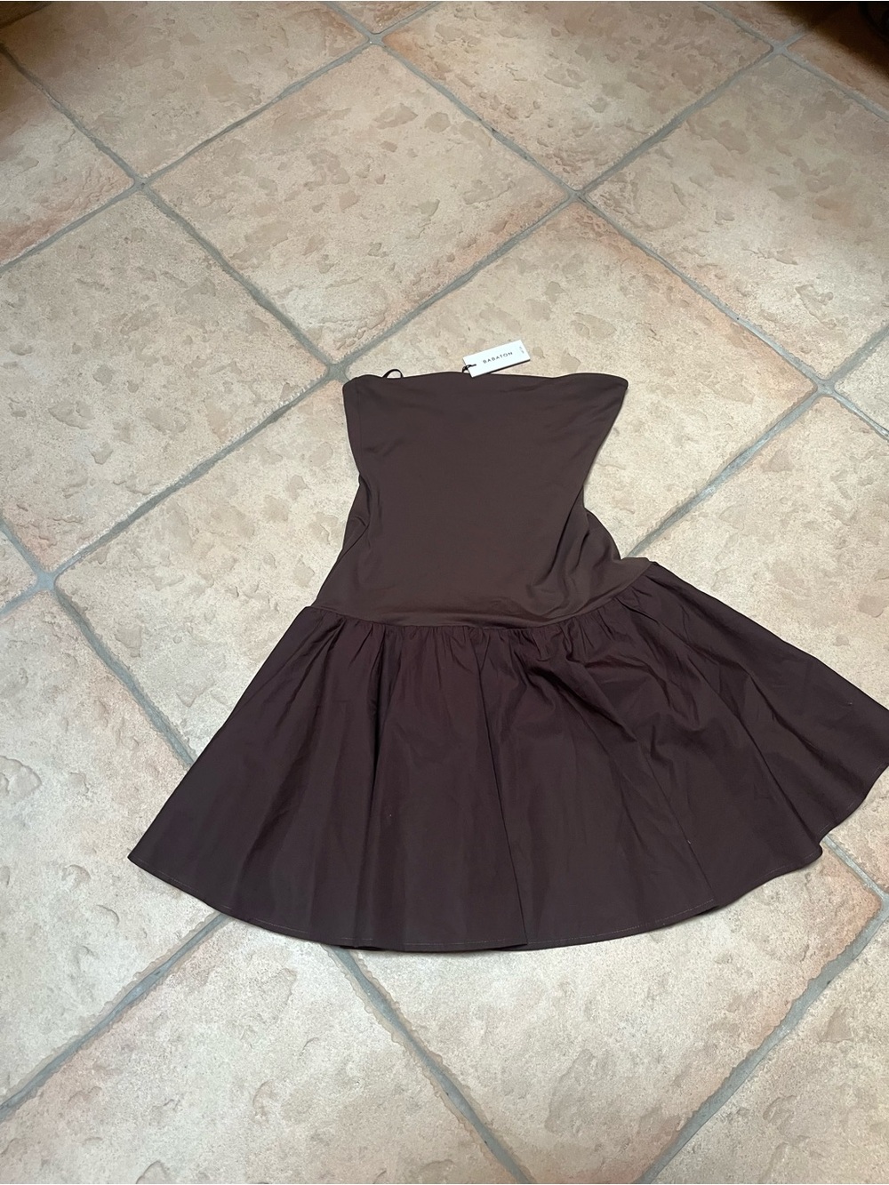 Babaton Strapless Brown Fit-and-Flare Dress